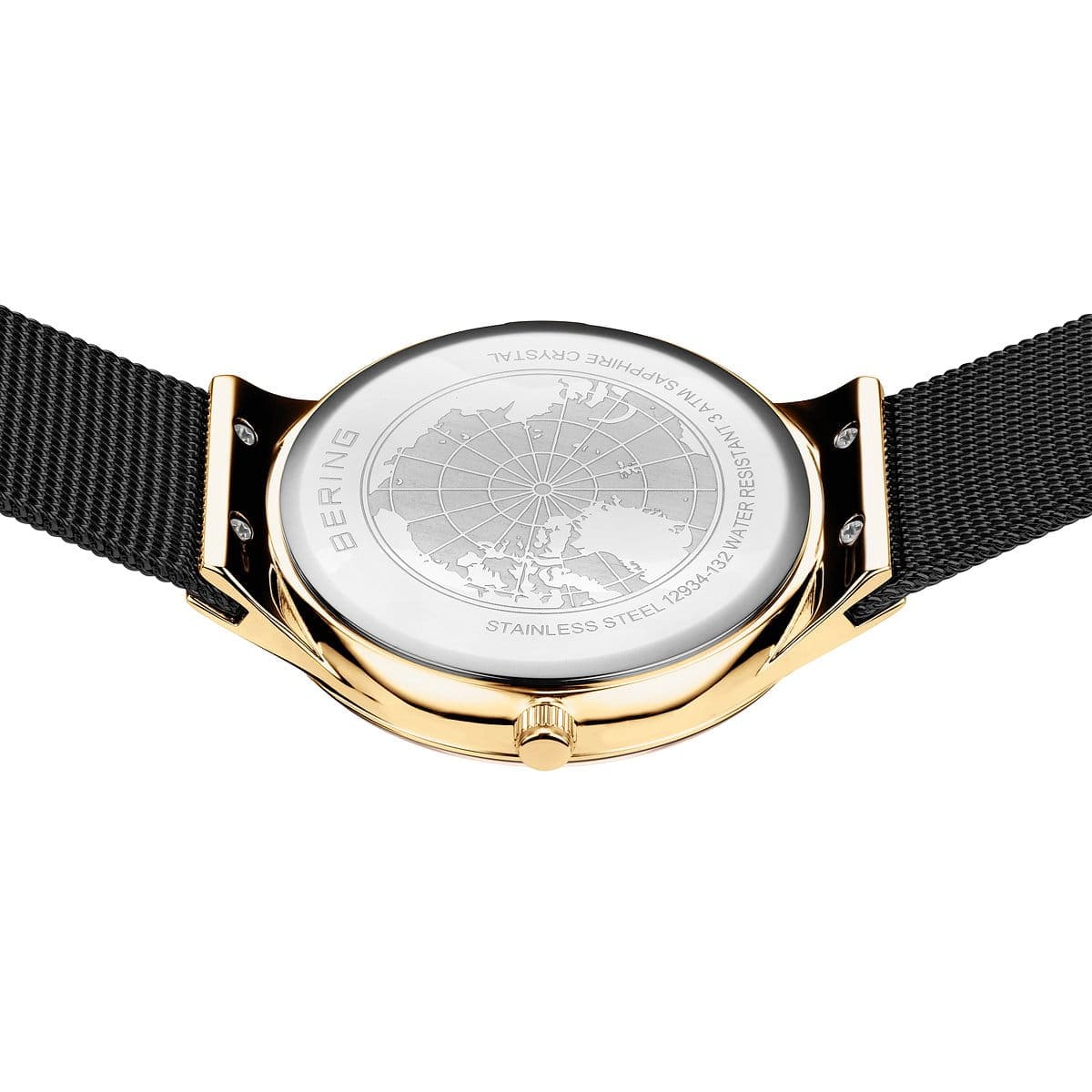 BERING Classic Polished Gold 34mm Black Mother of Pearl Dial Women's Watch 12934-132