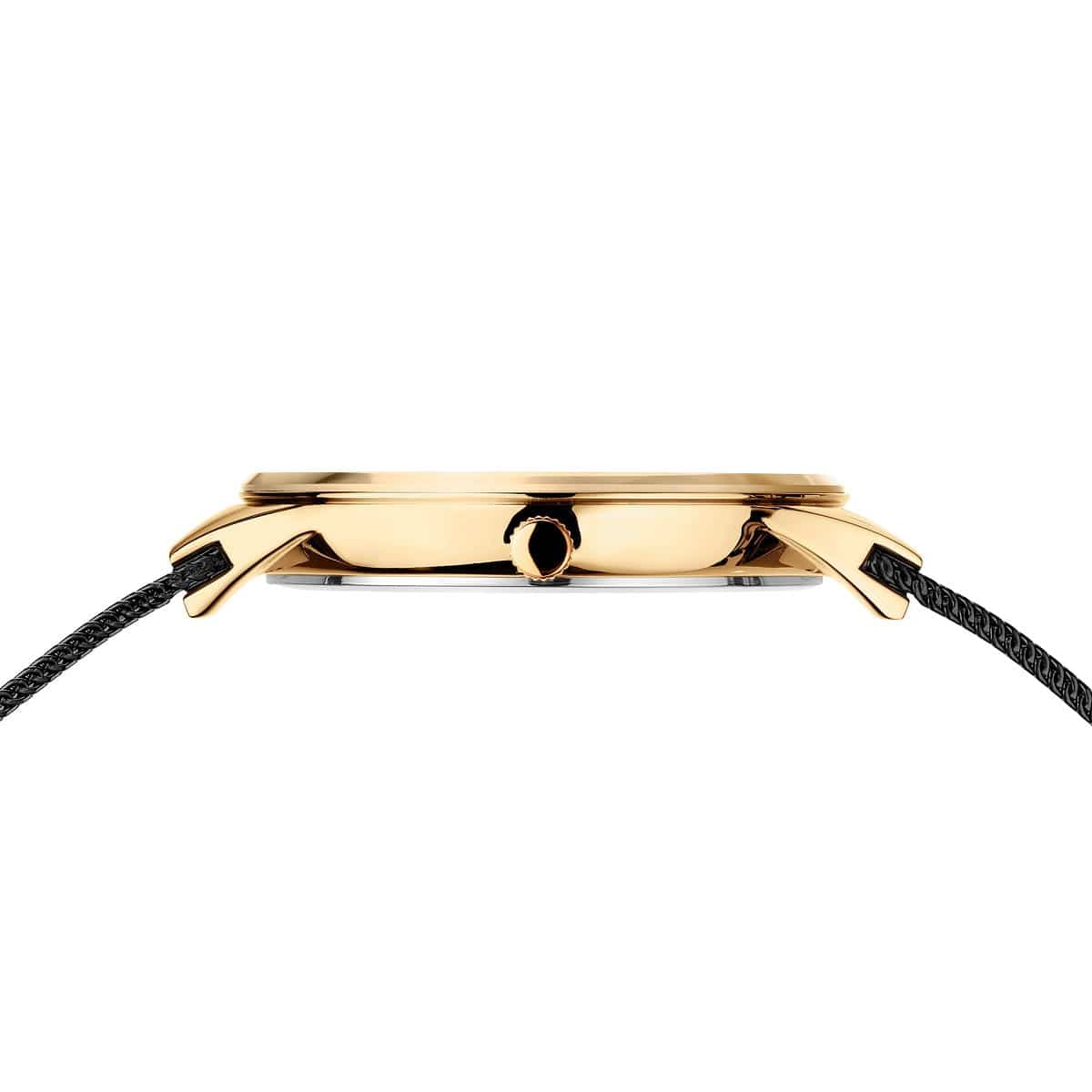 BERING Classic Polished Gold 34mm Black Mother of Pearl Dial Women's Watch 12934-132