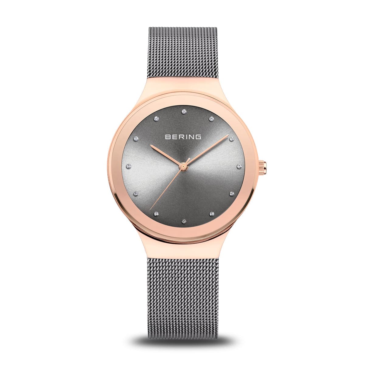 BERING Classic Polished Rose Gold 34mm Grey Sunray Dial Women's Watch 12934-369