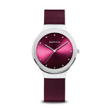 BERING Classic Polished Silver 34mm Purple Sunray Dial Women's Watch 12934-909