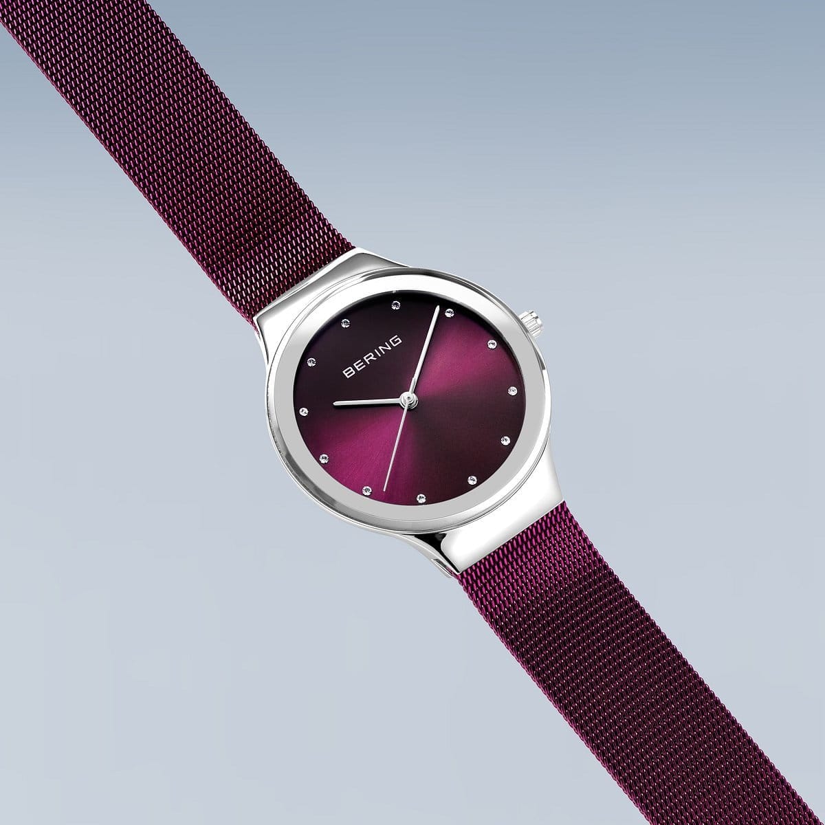 BERING Classic Polished Silver 34mm Purple Sunray Dial Women's Watch 12934-909