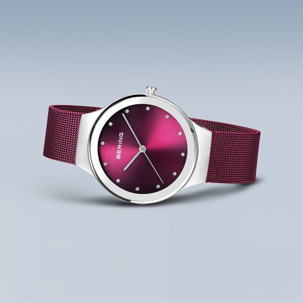 BERING Classic Polished Silver 34mm Purple Sunray Dial Women's Watch 12934-909