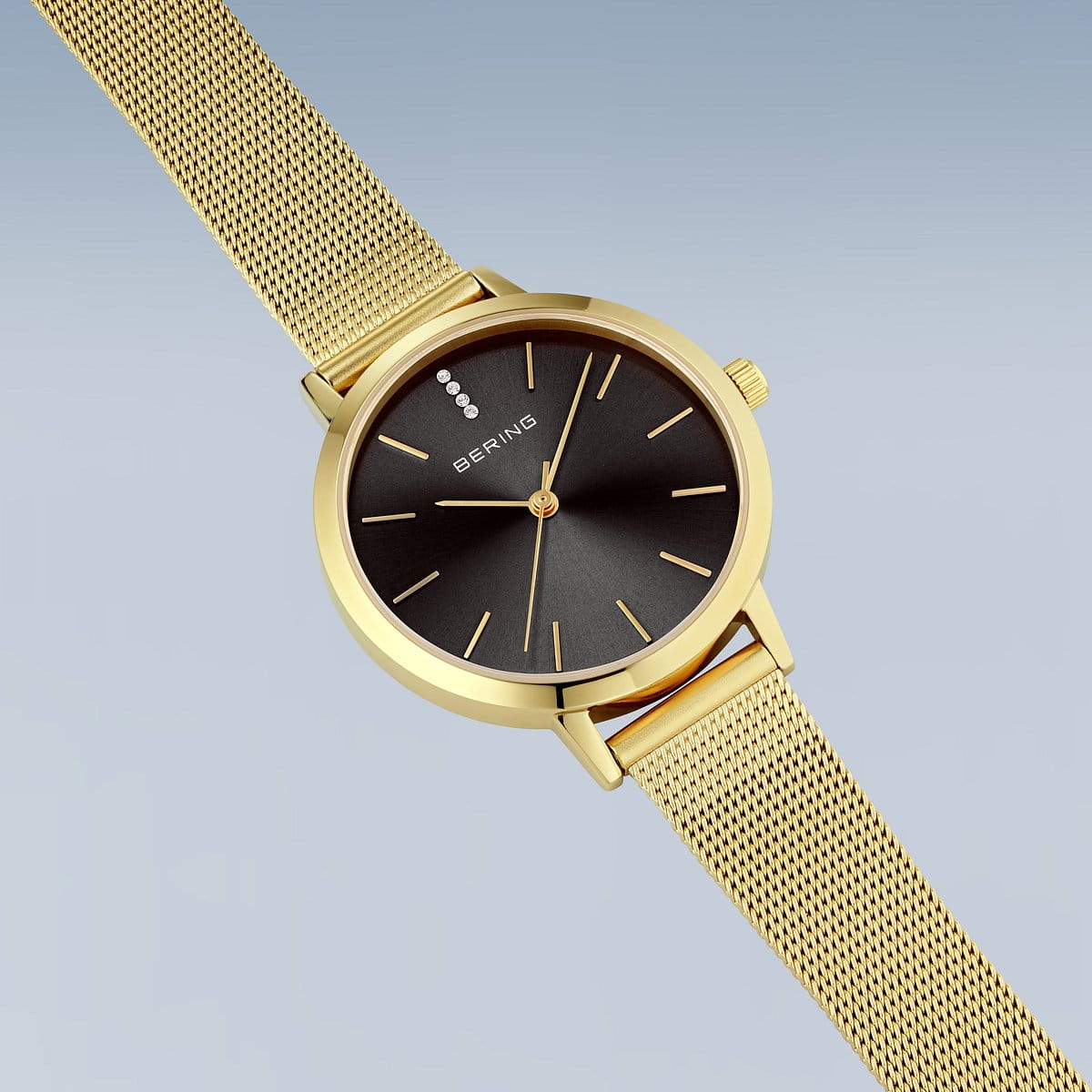 BERING Classic Polished Gold 34mm Black Sunray Dial Women's Watch 13434-332