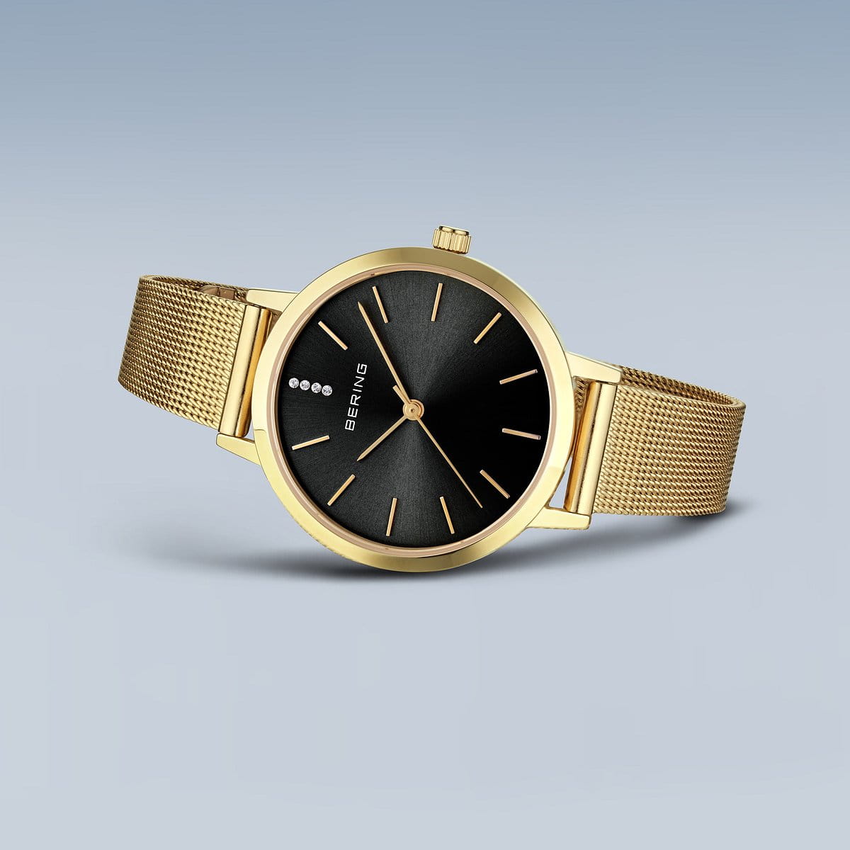 BERING Classic Polished Gold 34mm Black Sunray Dial Women's Watch 13434-332