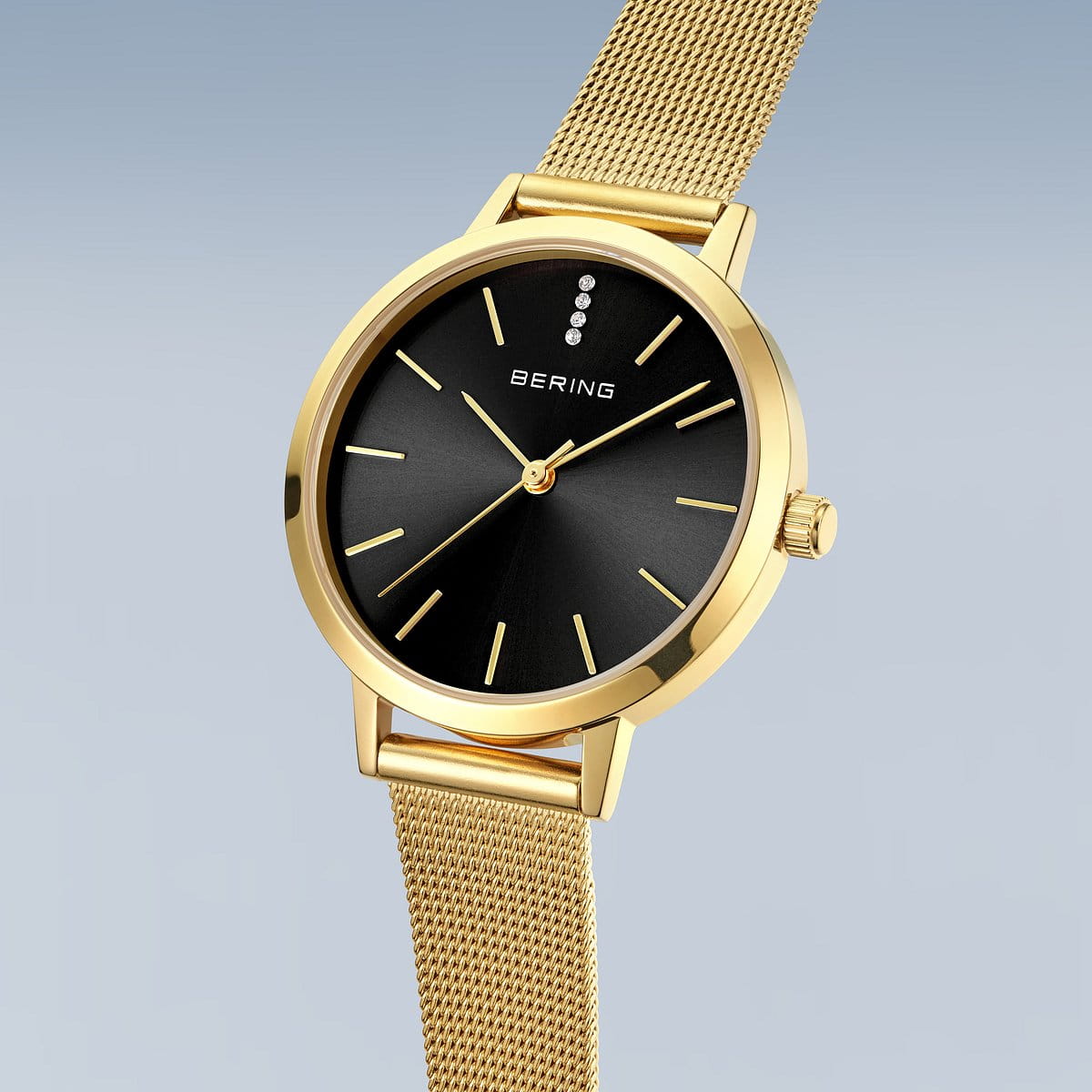 BERING Classic Polished Gold 34mm Black Sunray Dial Women's Watch 13434-332