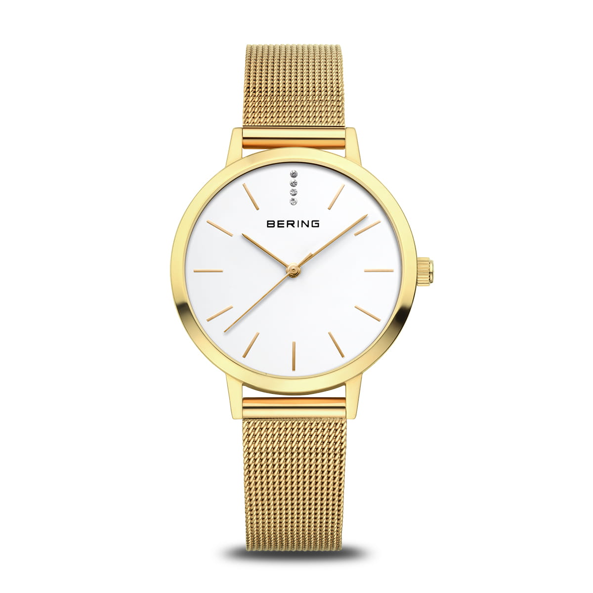BERING Classic Polished Gold Set Golden Signature 34mm Silver Dial Women's Watch 13434-334-GWP