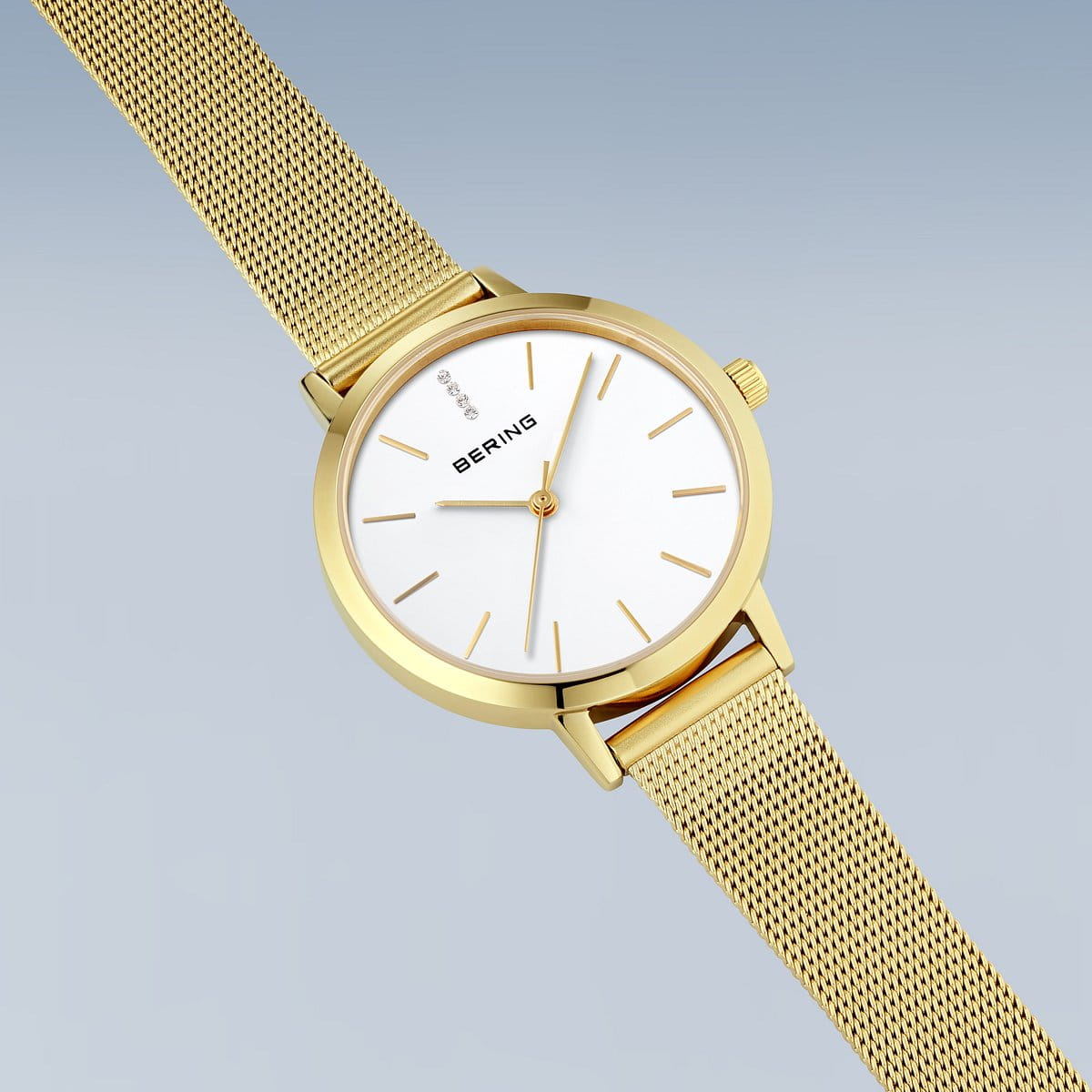 BERING Classic Polished Gold Set Golden Signature 34mm Silver Dial Women's Watch 13434-334-GWP