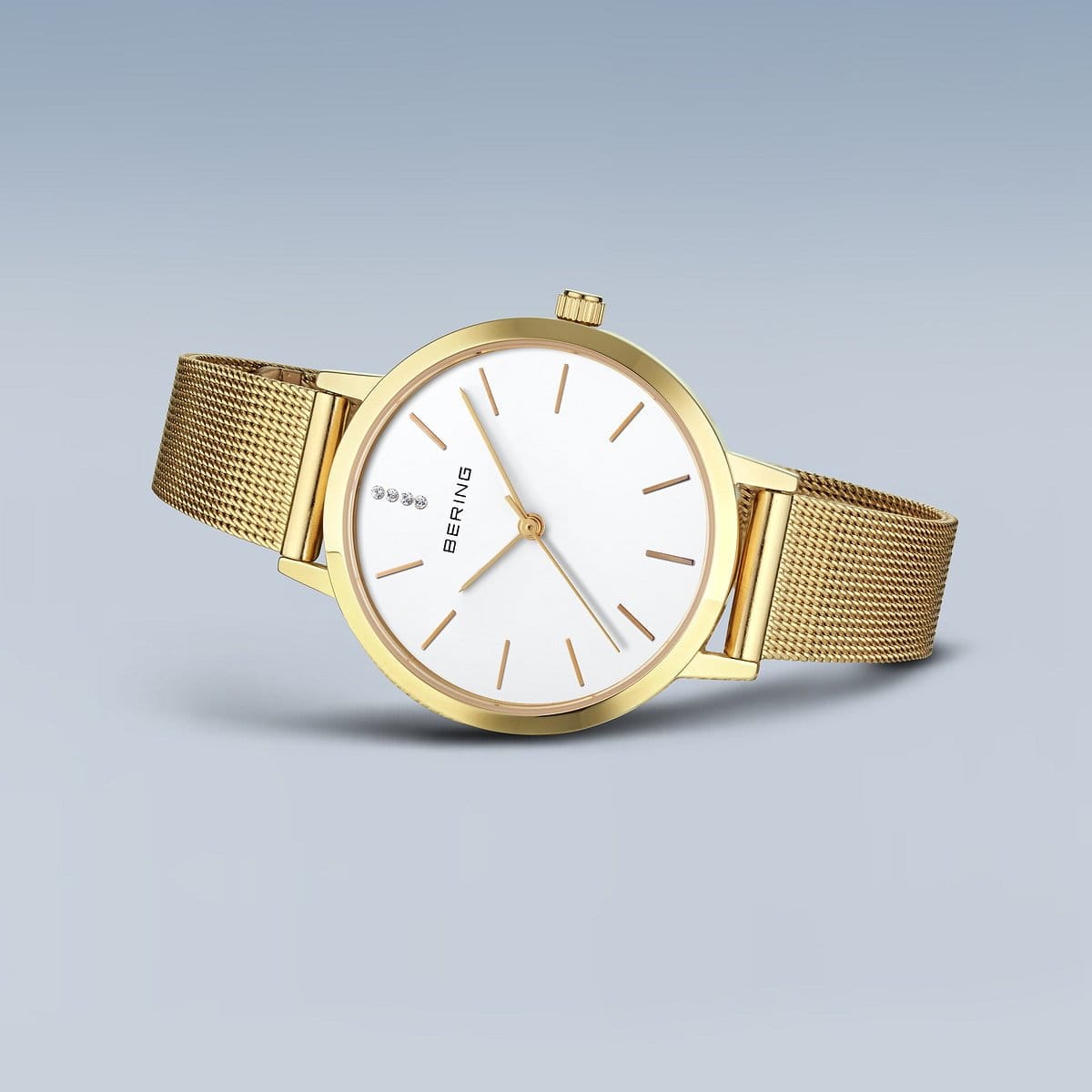BERING Classic Polished Gold Set Golden Signature 34mm Silver Dial Women's Watch 13434-334-GWP