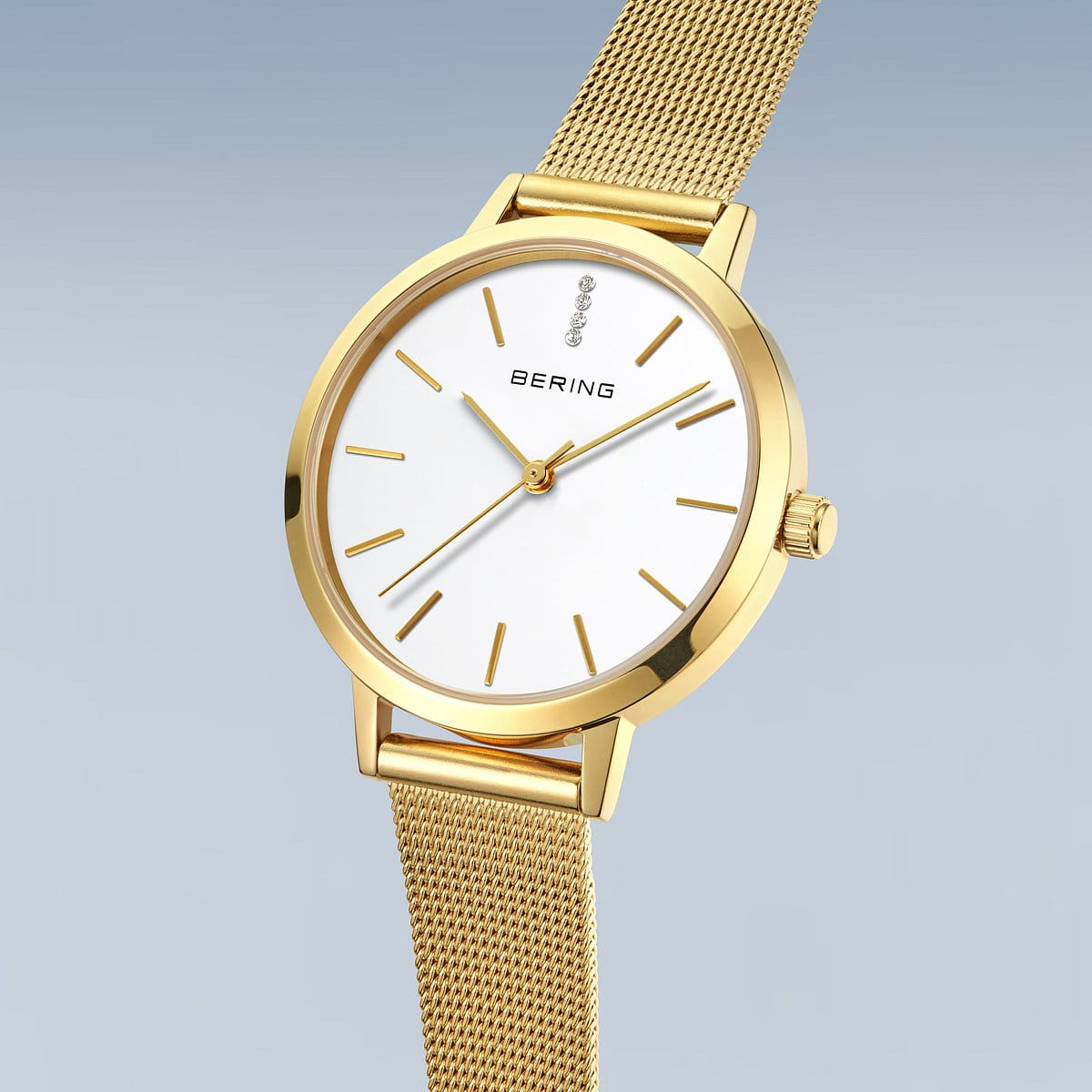 BERING Classic Polished Gold Set Golden Signature 34mm Silver Dial Women's Watch 13434-334-GWP