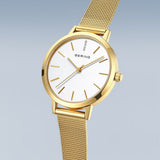 BERING Classic Polished Gold Set Golden Signature 34mm Silver Dial Women's Watch 13434-334-GWP