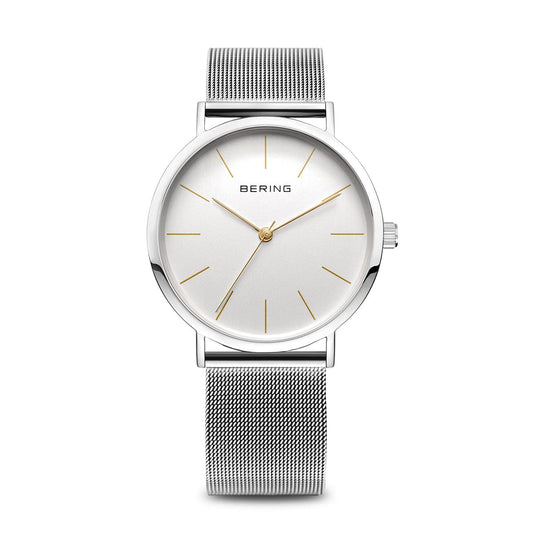 BERING Classic Polished Silver 36mm White Dial Women's Watch 13436-001