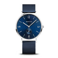 BERING Classic Polished Silver 40mm Blue Sunray Dial Men's Watch 14040-307