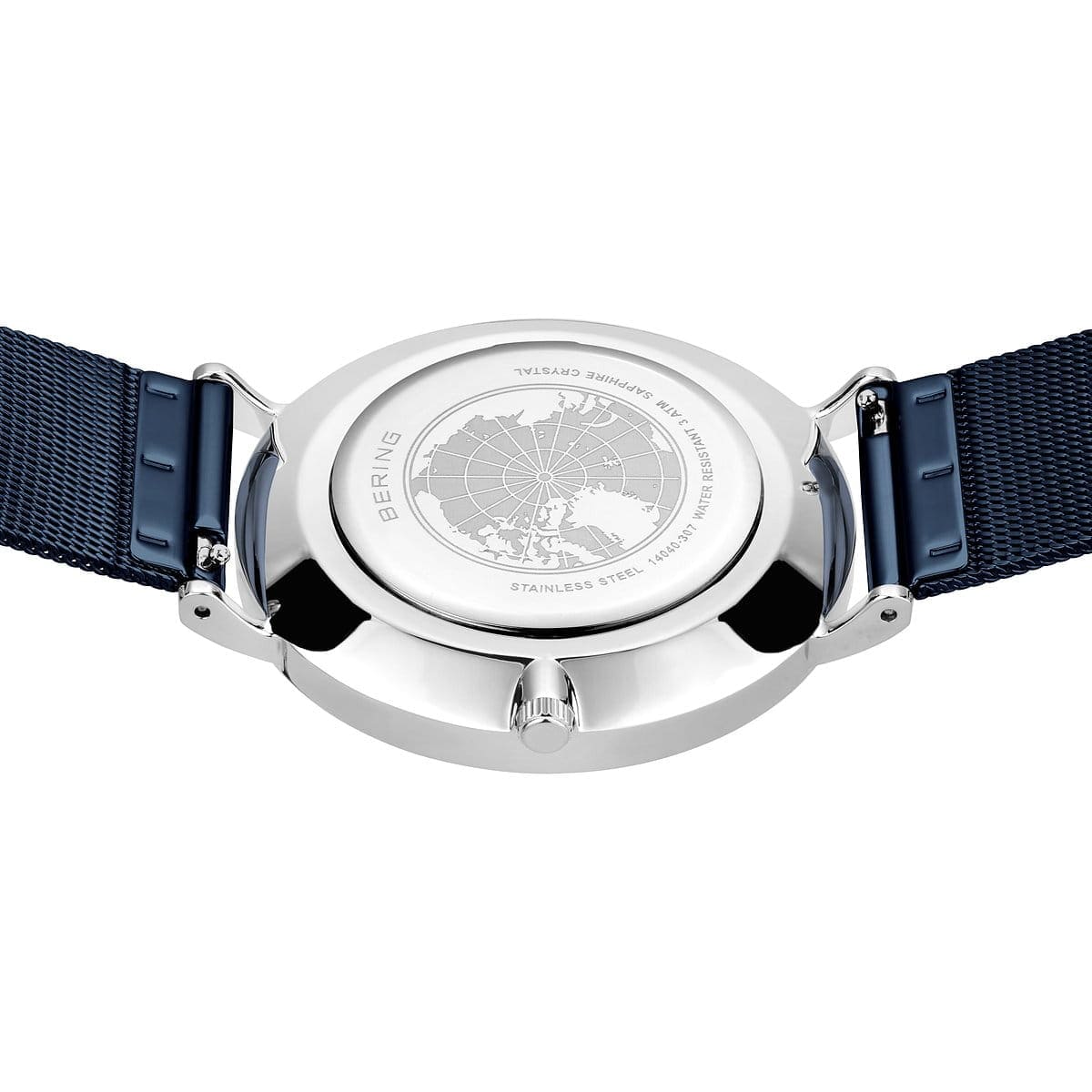 BERING Classic Polished Silver 40mm Blue Sunray Dial Men's Watch 14040-307