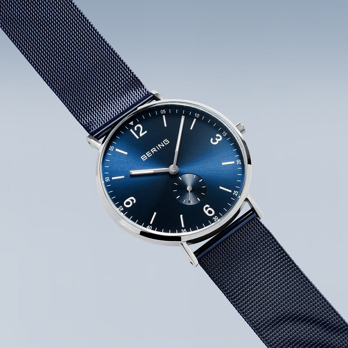 BERING Classic Polished Silver 40mm Blue Sunray Dial Men's Watch 14040-307