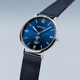 BERING Classic Polished Silver 40mm Blue Sunray Dial Men's Watch 14040-307