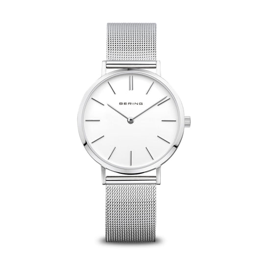 BERING Classic Polished Silver 34mm White Dial Women's Watch 14134-004
