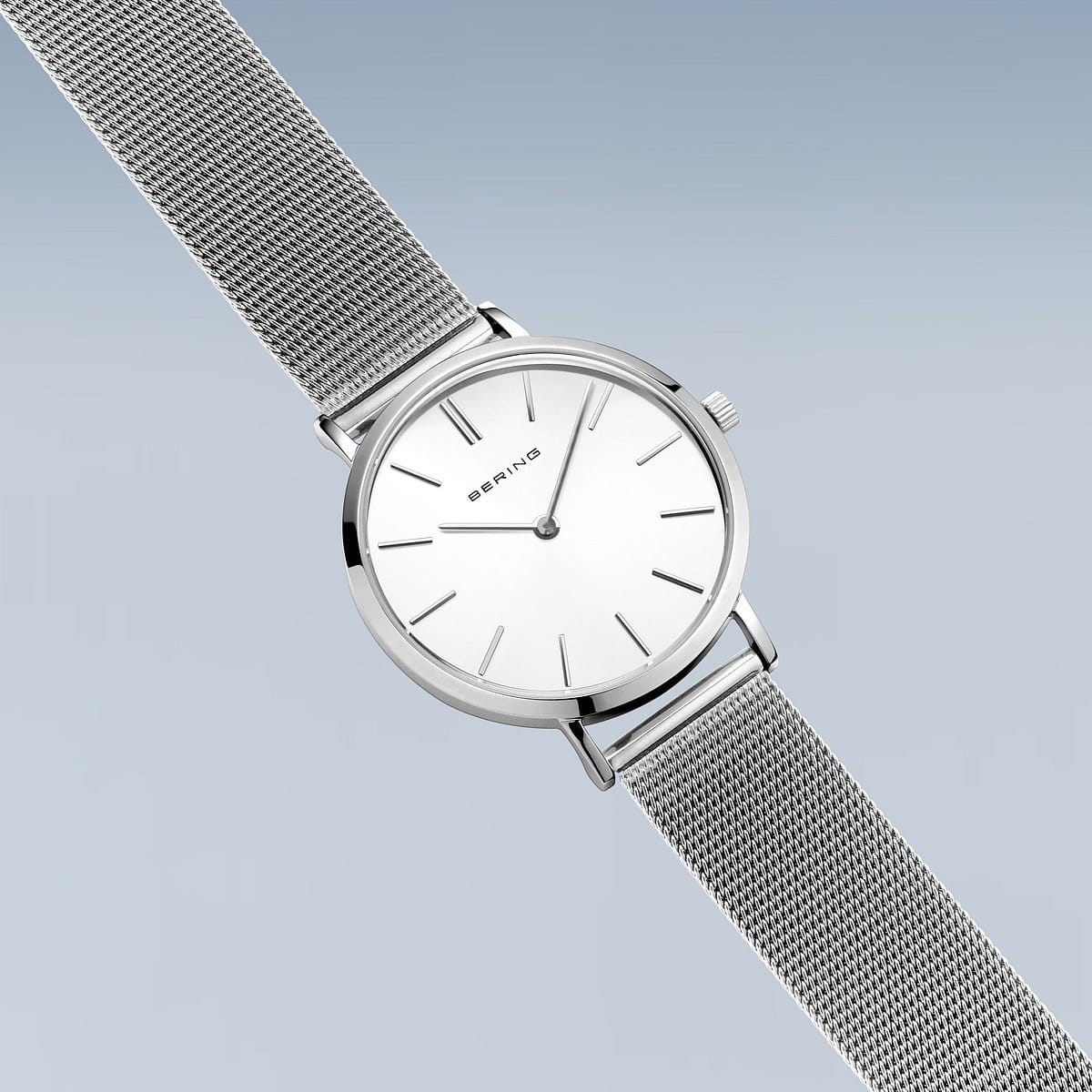 BERING Classic Polished Silver 34mm White Dial Women's Watch 14134-004