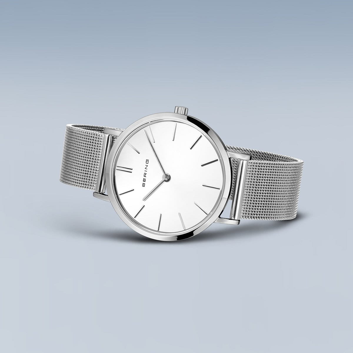 BERING Classic Polished Silver 34mm White Dial Women's Watch 14134-004