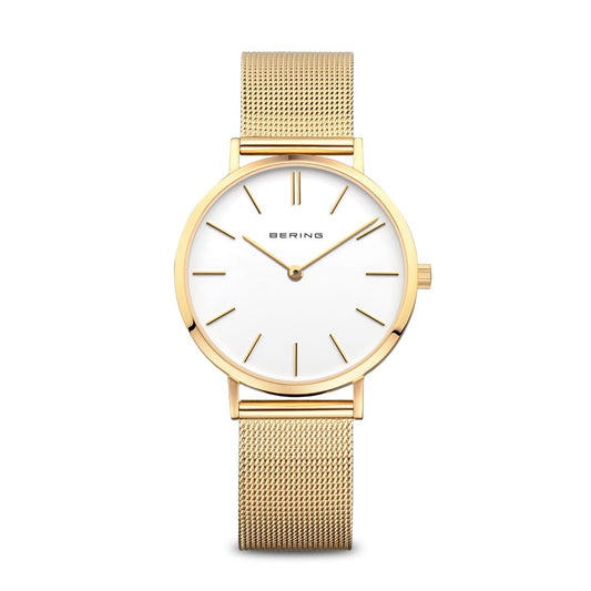 BERING Classic Polished Gold 34mm White Dial Women's Watch 14134-331