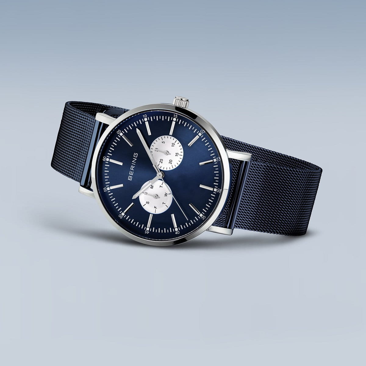 BERING Classic Brushed Silver 40mm Blue Sunray Dial Men's Watch 14240-300
