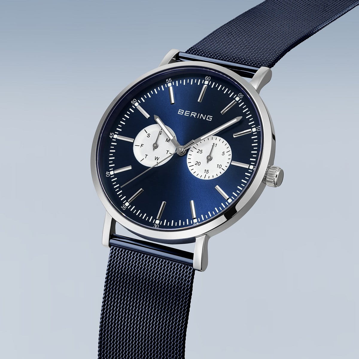 BERING Classic Brushed Silver 40mm Blue Sunray Dial Men's Watch 14240-300