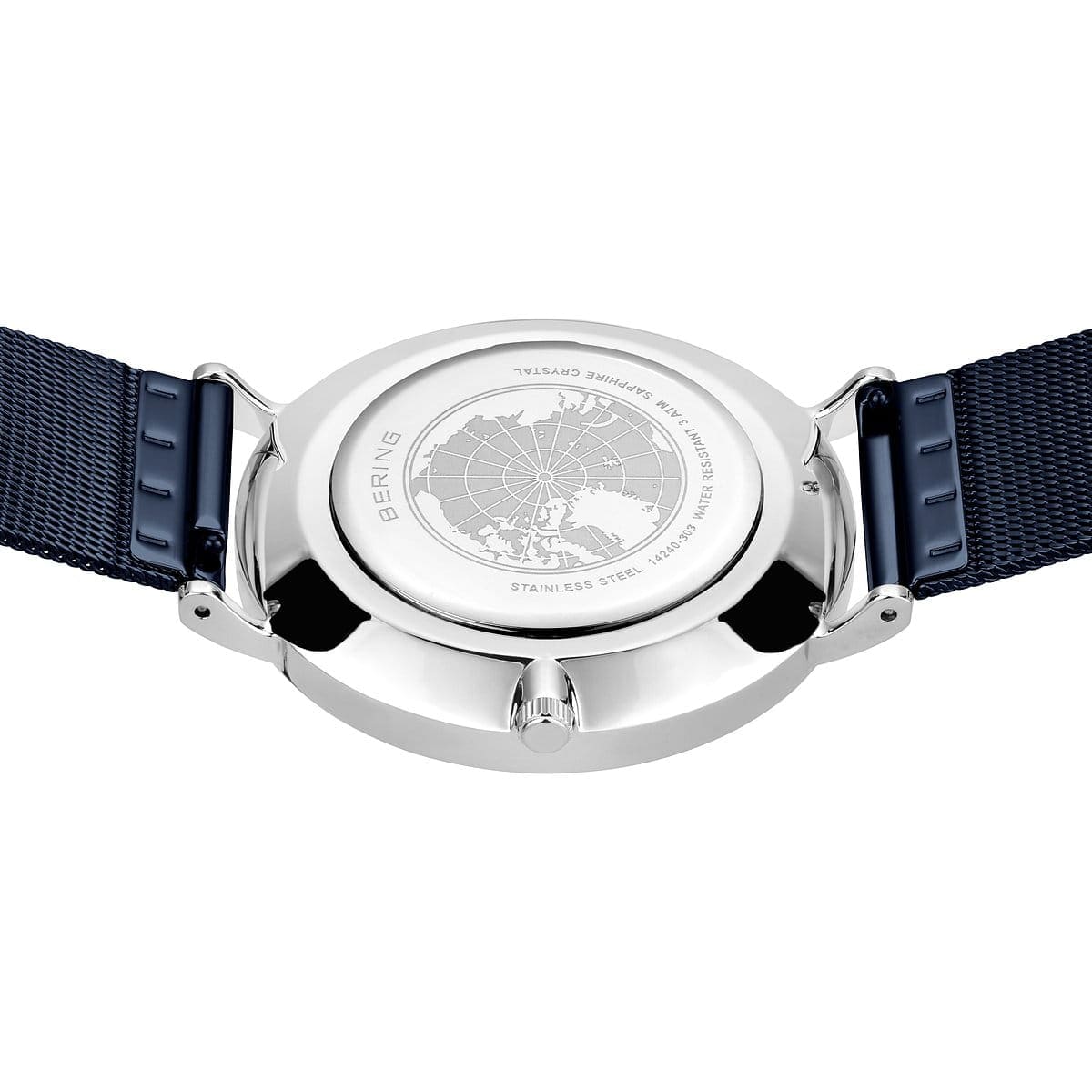 BERING Classic Polished Silver 40mm Blue Sunray Dial Men's Watch 14240-303