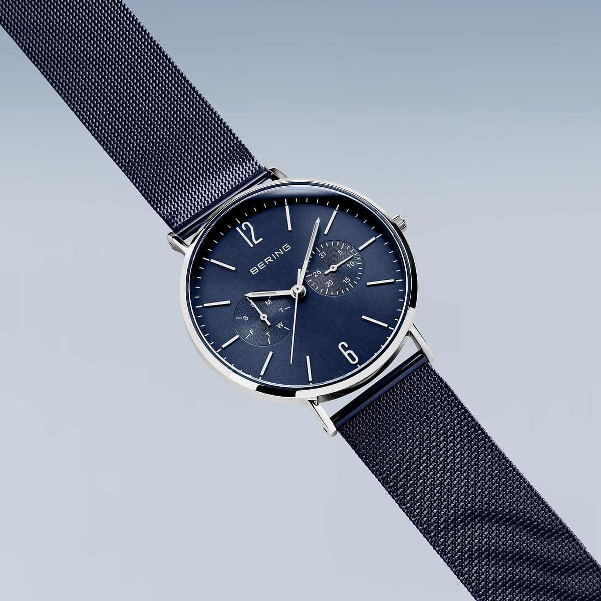 BERING Classic Polished Silver 40mm Blue Sunray Dial Men's Watch 14240-303