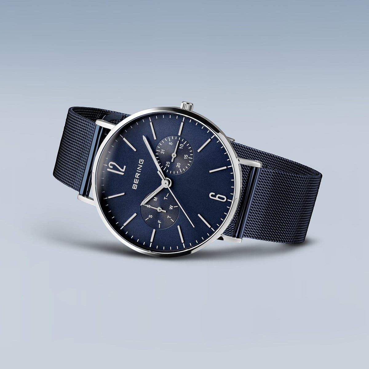 BERING Classic Polished Silver 40mm Blue Sunray Dial Men's Watch 14240-303