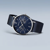 BERING Classic Polished Silver 40mm Blue Sunray Dial Men's Watch 14240-303
