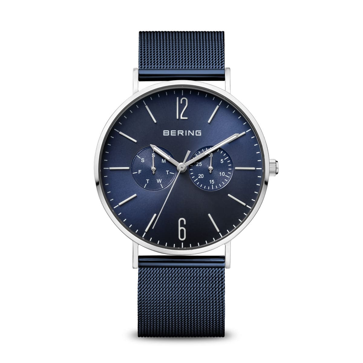 BERING Classic Polished Silver 40mm Blue Sunray Dial Men's Watch 14240-303