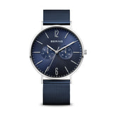 BERING Classic Polished Silver 40mm Blue Sunray Dial Men's Watch 14240-303