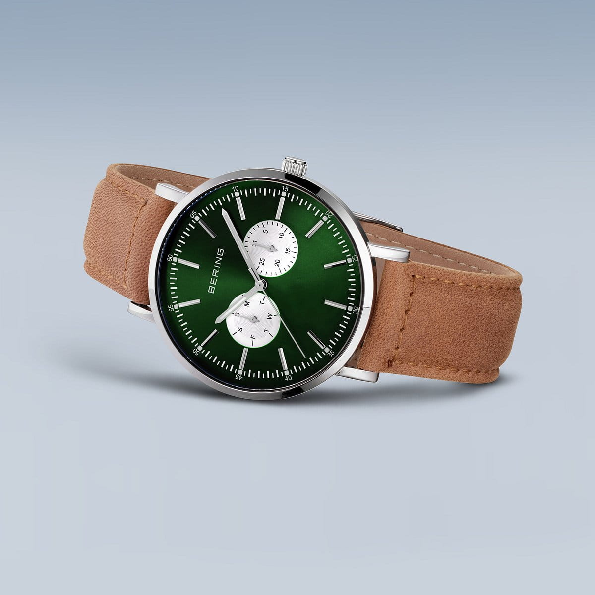 BERING Classic Brushed Silver 40mm Green Sunray Dial Men's Watch 14240-508