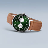 BERING Classic Brushed Silver 40mm Green Sunray Dial Men's Watch 14240-508
