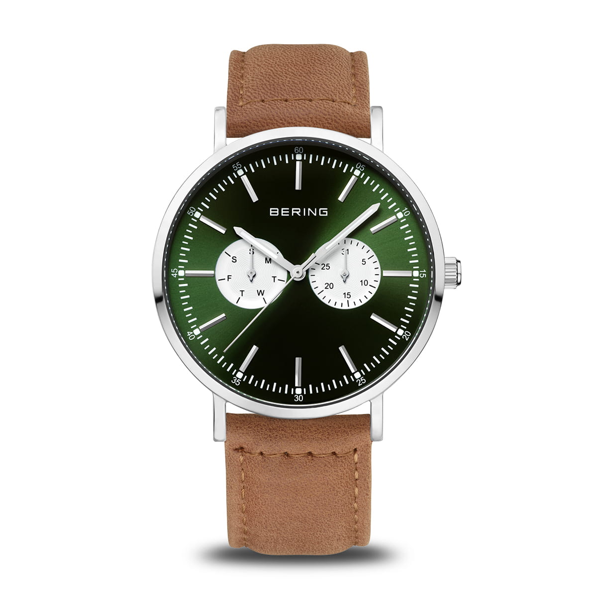 BERING Classic Brushed Silver 40mm Green Sunray Dial Men's Watch 14240-508