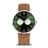 BERING Classic Brushed Silver 40mm Green Sunray Dial Men's Watch 14240-508