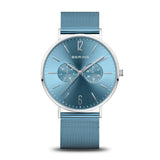 BERING Classic Polished Silver 40mm Blue Sunray Dial Men's Watch 14240-809