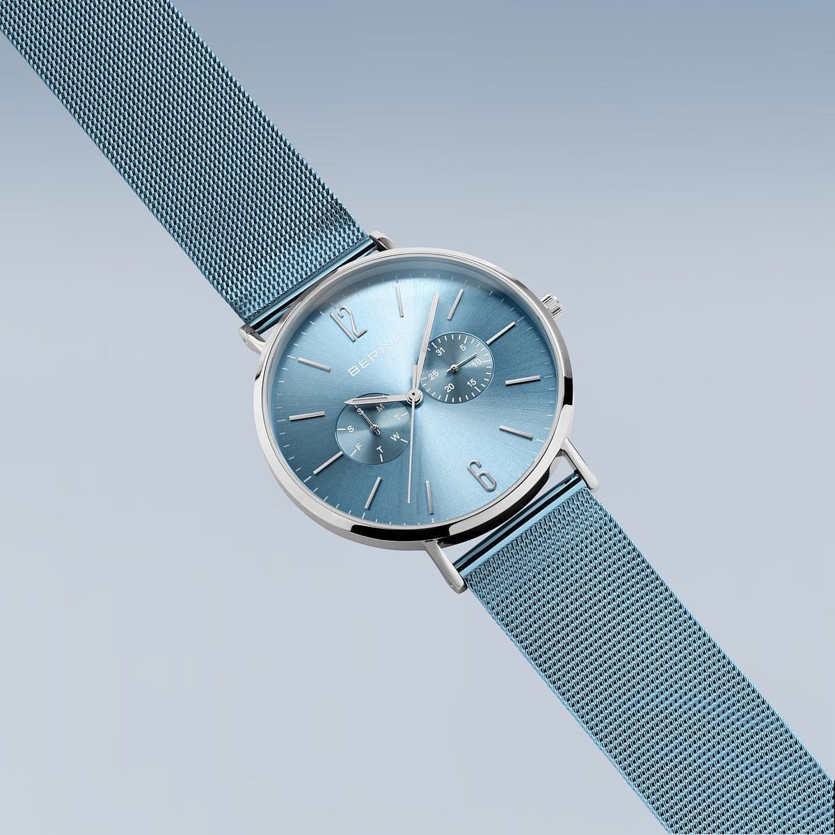 BERING Classic Polished Silver 40mm Blue Sunray Dial Men's Watch 14240-809