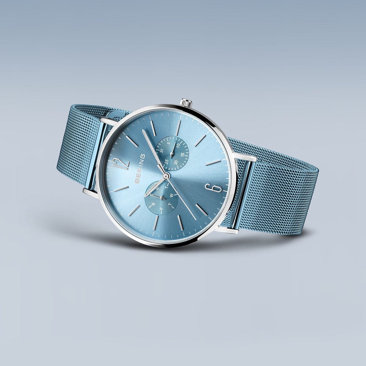 BERING Classic Polished Silver 40mm Blue Sunray Dial Men's Watch 14240-809