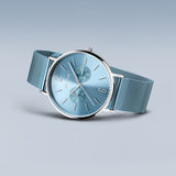 BERING Classic Polished Silver 40mm Blue Sunray Dial Men's Watch 14240-809