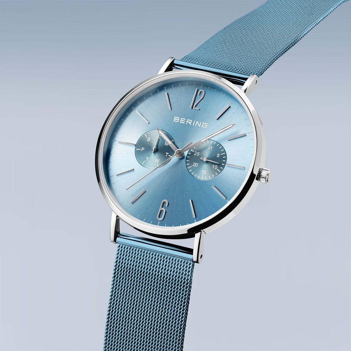 BERING Classic Polished Silver 40mm Blue Sunray Dial Men's Watch 14240-809