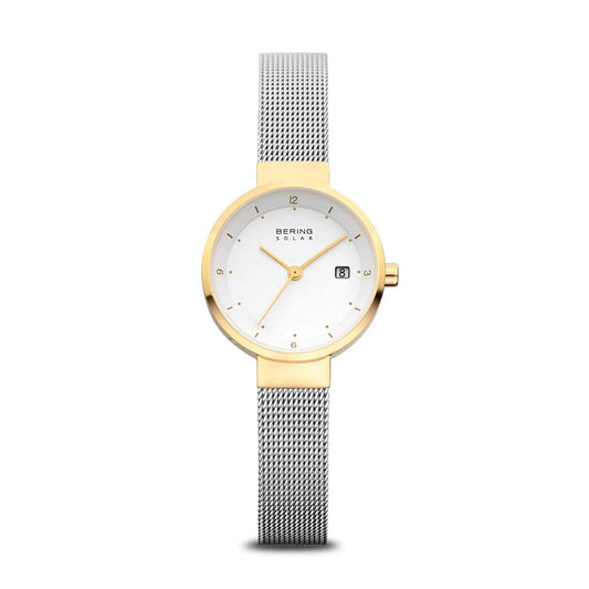 BERING Solar Polished Gold 26mm White Dial Women's Watch 14426-010