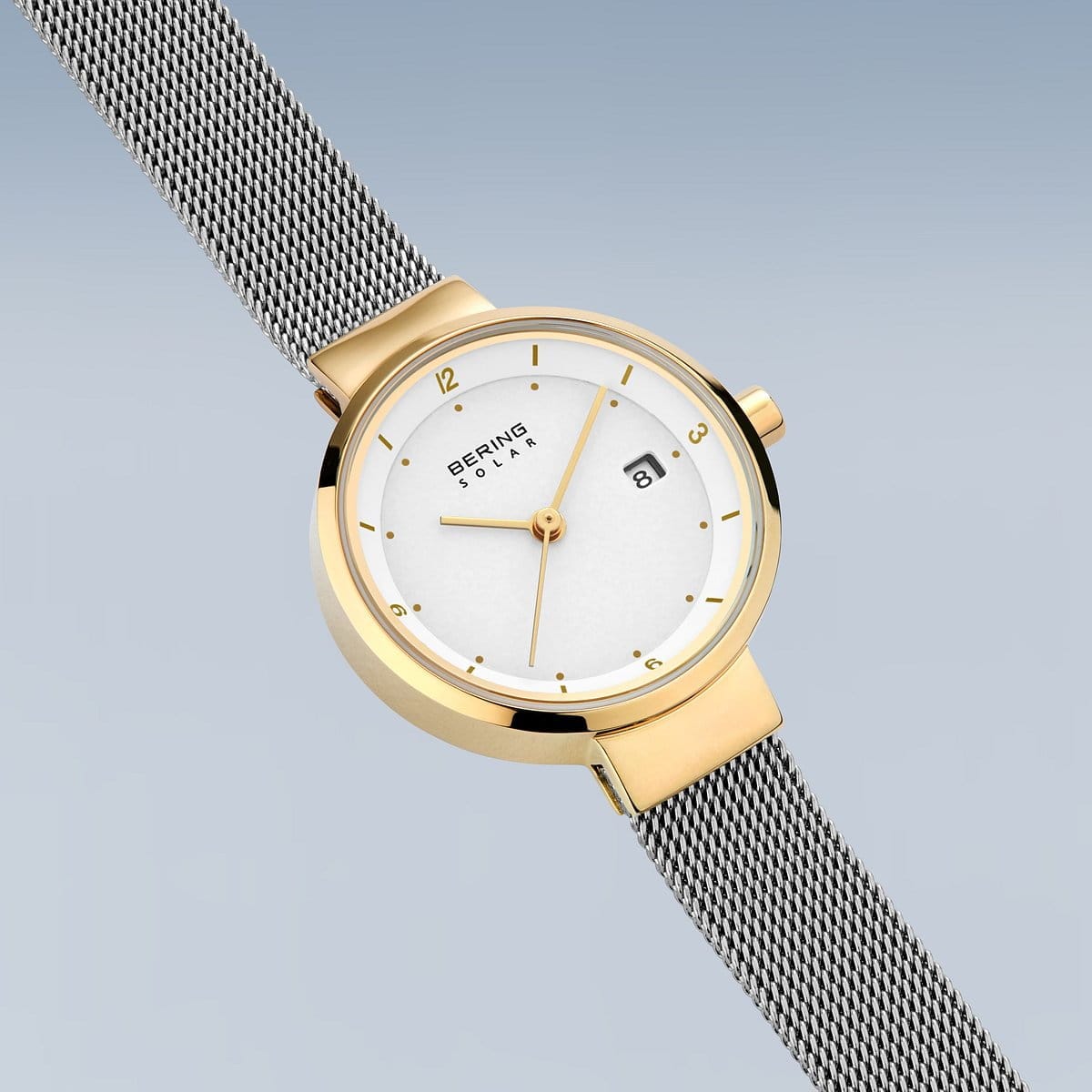 BERING Solar Polished Gold 26mm White Dial Women's Watch 14426-010