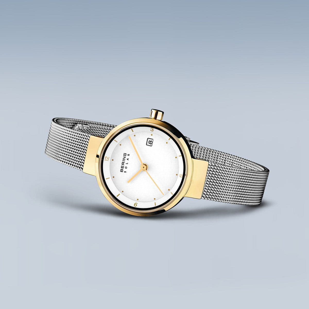 BERING Solar Polished Gold 26mm White Dial Women's Watch 14426-010