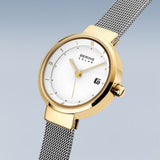 BERING Solar Polished Gold 26mm White Dial Women's Watch 14426-010