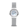 BERING Solar Polished Silver 27mm White Mother of Pearl Dial Women's Watch 14427-004