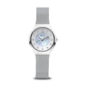 BERING Solar Polished Silver 27mm White Mother of Pearl Dial Women's Watch 14427-004
