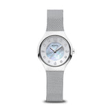 BERING Solar Polished Silver 27mm White Mother of Pearl Dial Women's Watch 14427-004