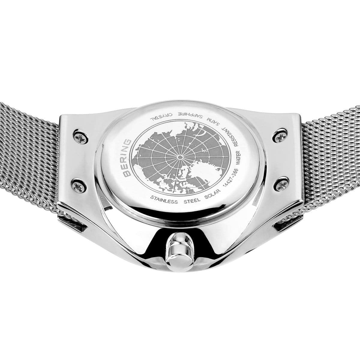 BERING Solar Polished Silver 27mm White Mother of Pearl Dial Women's Watch 14427-004