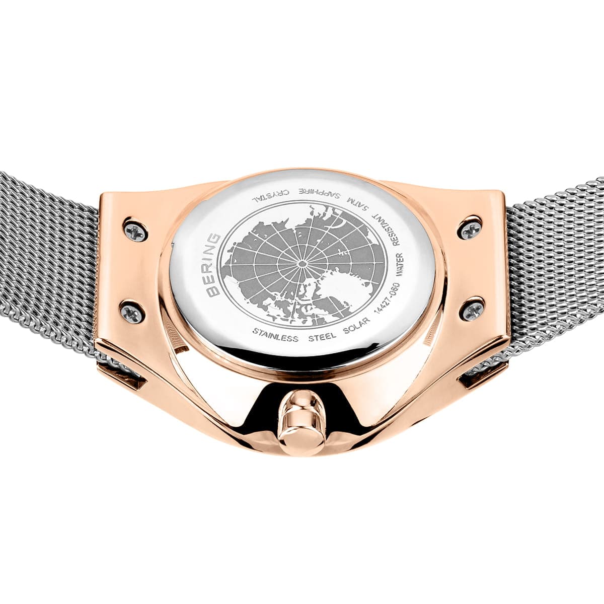 BERING Solar Polished Rose Gold 27mm White Mother of Pearl Dial Women's Watch 14427-060
