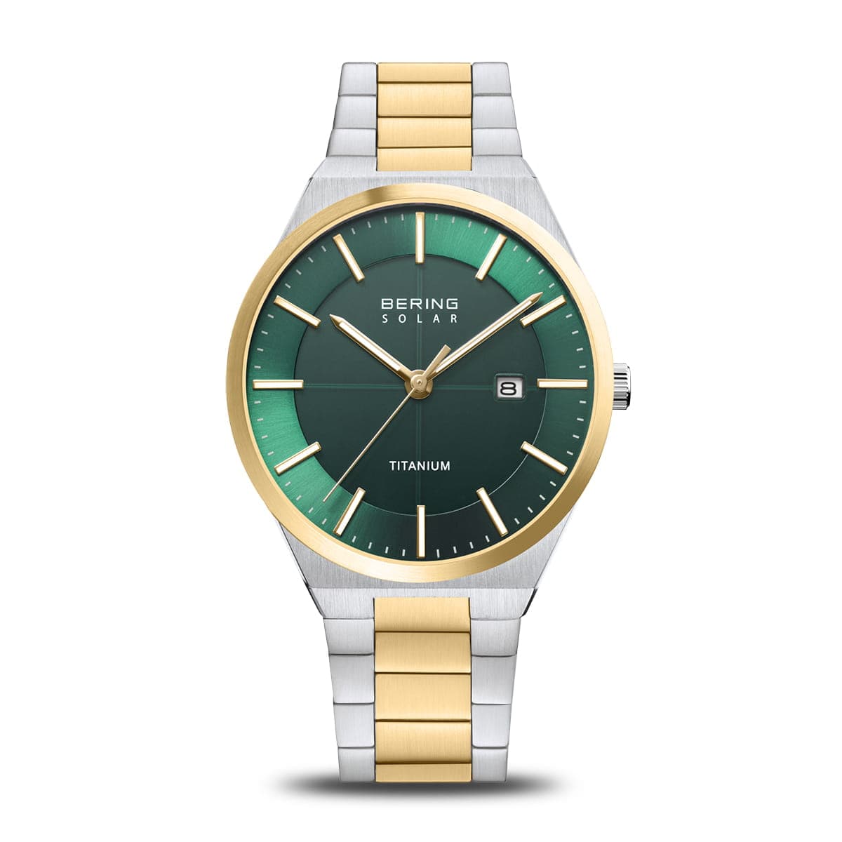 BERING Titanium Polished/Brushed Gold 39mm Green Sunray Dial Men's Watch 14439-718